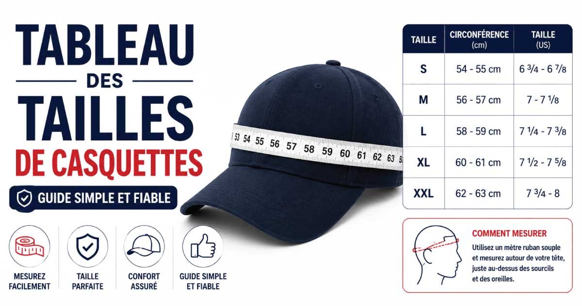 Tableau des tailles de casquettes