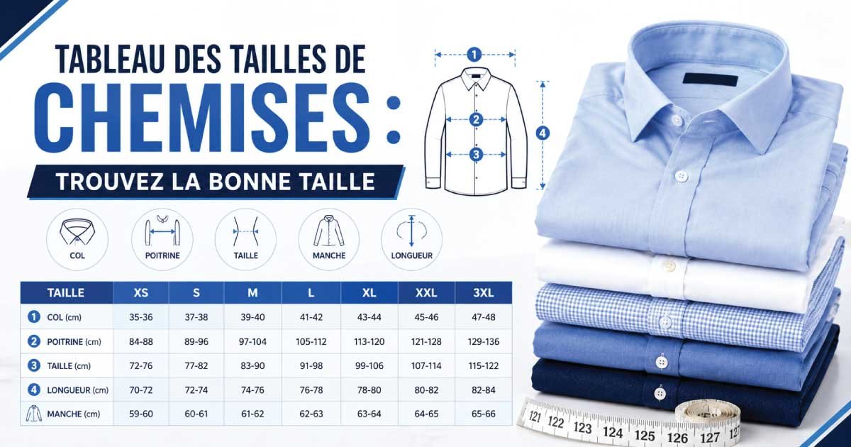 Tableau des tailles de chemises