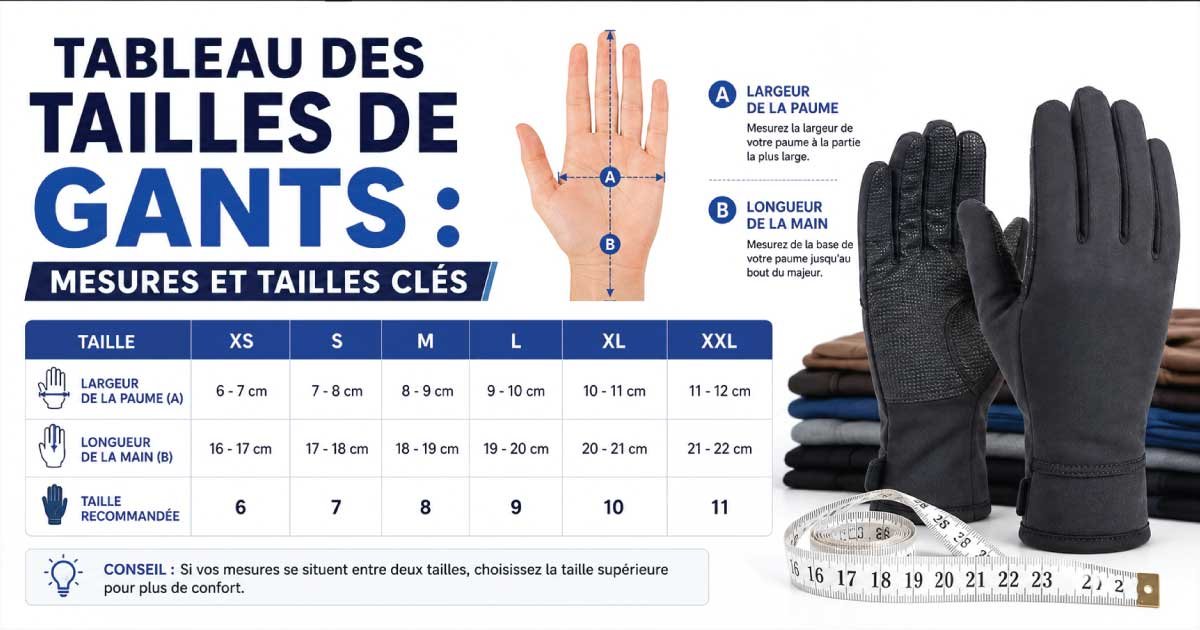 Tableau des tailles de gants